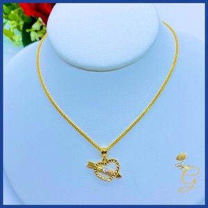 18K Real Saudi Gold Heart Necklace 18”